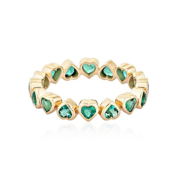 AdornA Jewelry - Heart Cut Emerald 14K (or 18k upon request) Yellow Gold Eternity Ring